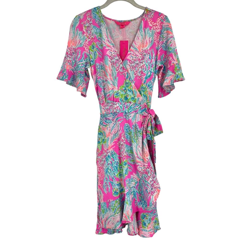 Lilly Pulitzer Isella Wrap Dress Prosecco Pink Seaing Things Women's XS NEW